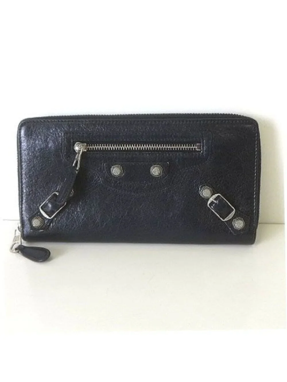 Balenciaga Wallet Classic Continental Zip Around Leather Black Silver